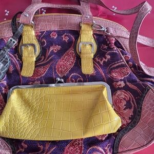 Women's Yellow Croc-Textured Accent Bag - Unbranded